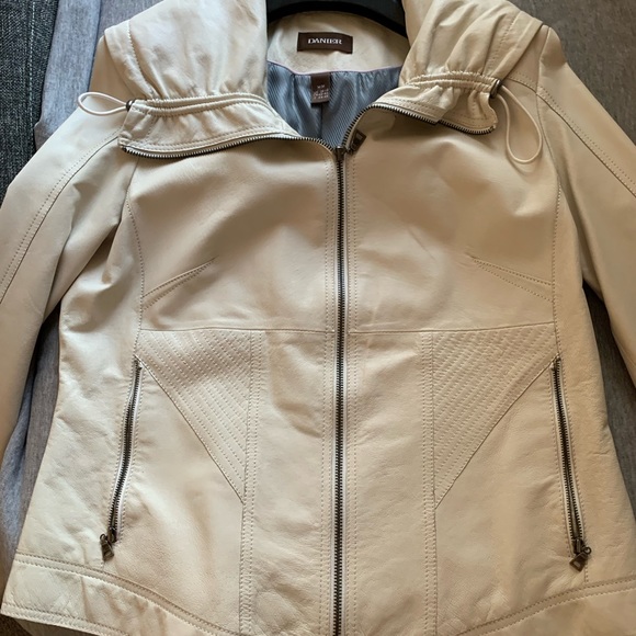 Daniel Leather Cream Jacket, Size Medium - Picture 1 of 5